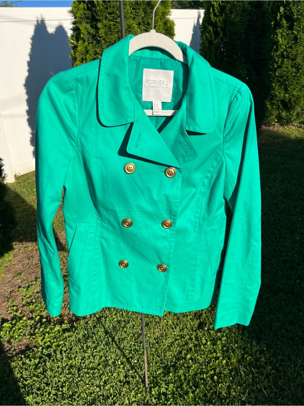 Forever 21 Essentials Teal Green Double-Breasted Pea Coat with Gold Buttons